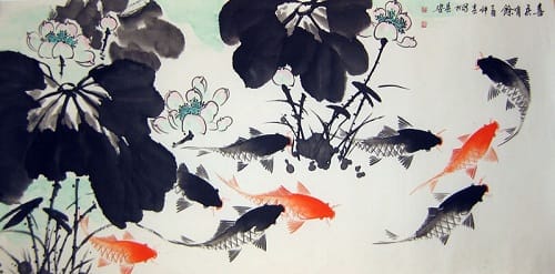 pintura china de peces dorados